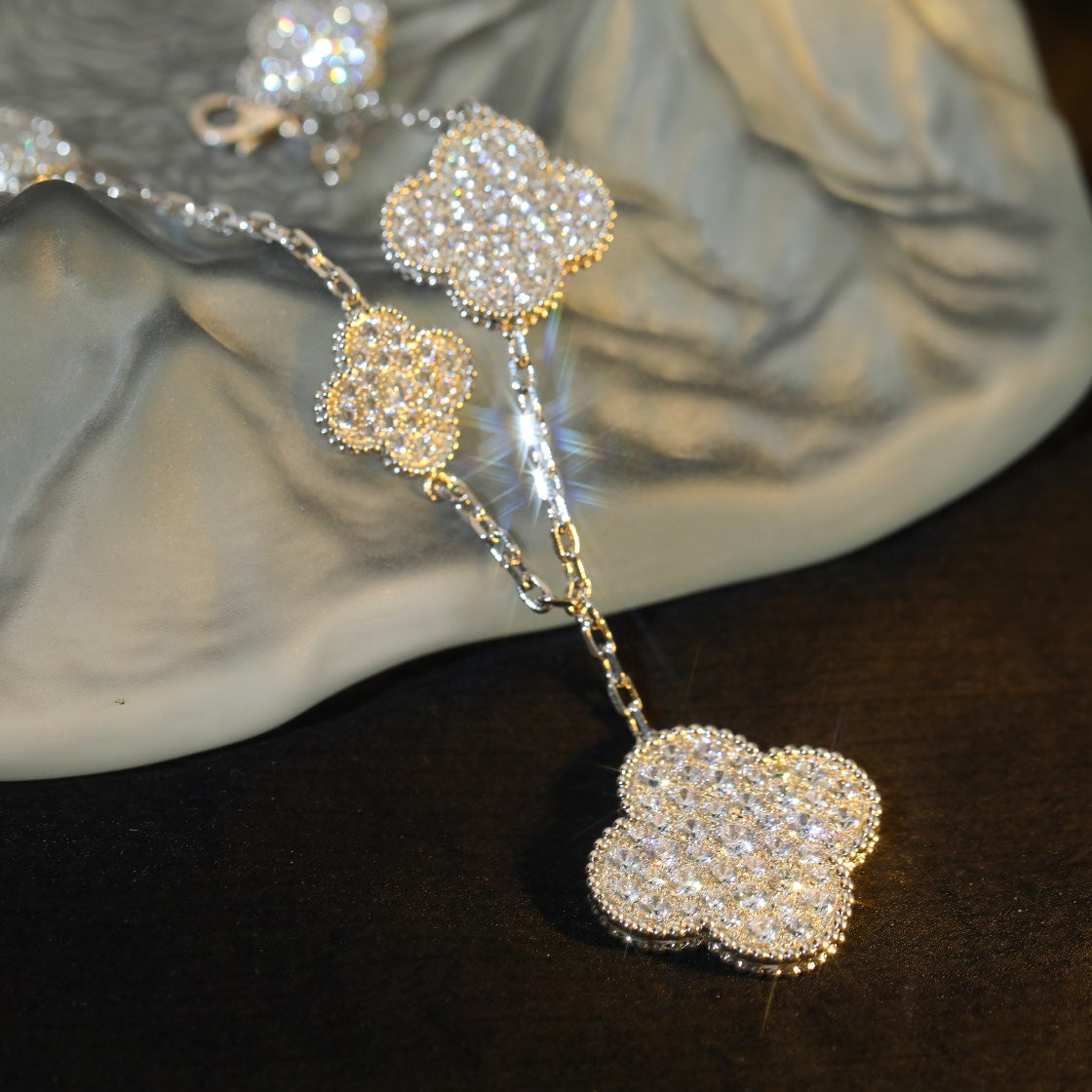 [Eternal Jewelry]CLOVER BRACELET 5 MOTIF SILVER DIAMOND PAVED