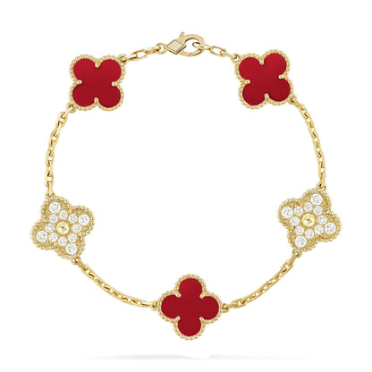 [Eternal Jewelry] CLOVER 5 MOTIF RED CORNELIAN BRACELET COLLECTION