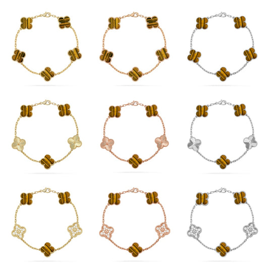 [Eternal Jewelry] CLOVER 5 MOTIFS TIGER EYE BRACELET COLLECTION