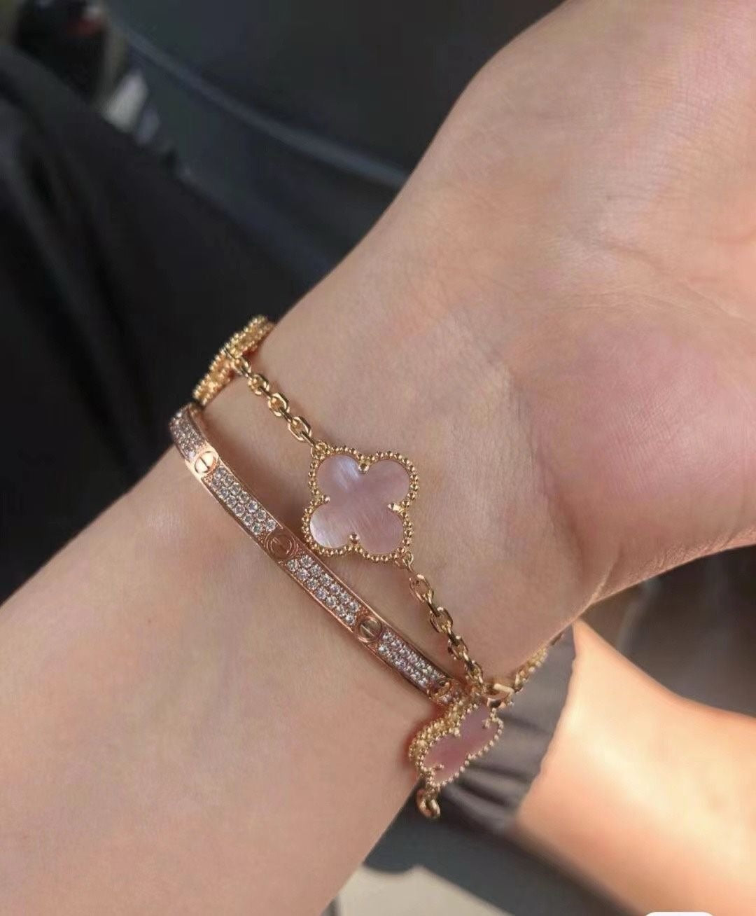 [Eternal Jewelry]CLOVER 5 MOTIFS Pink  AGATE  BRACELET
