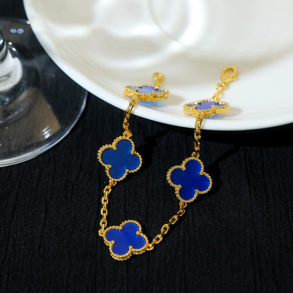 [Eternal Jewellery] Four-Leaf Clover Five Elements Blue Chalcedony Bracelet