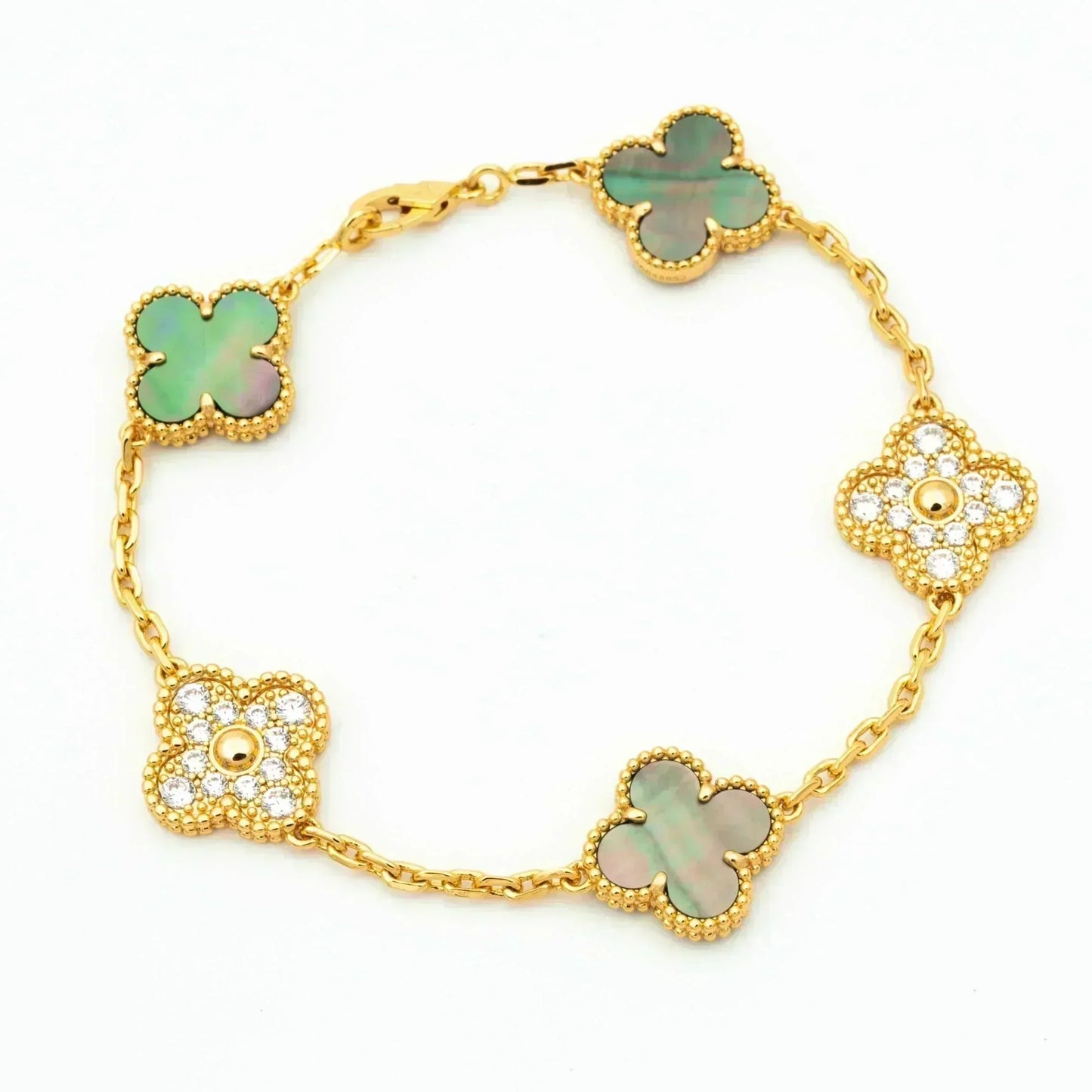 [Eternal Jewelry]CLOVER 5 MOTIF GRAY MOP DIAMOND BRACELET