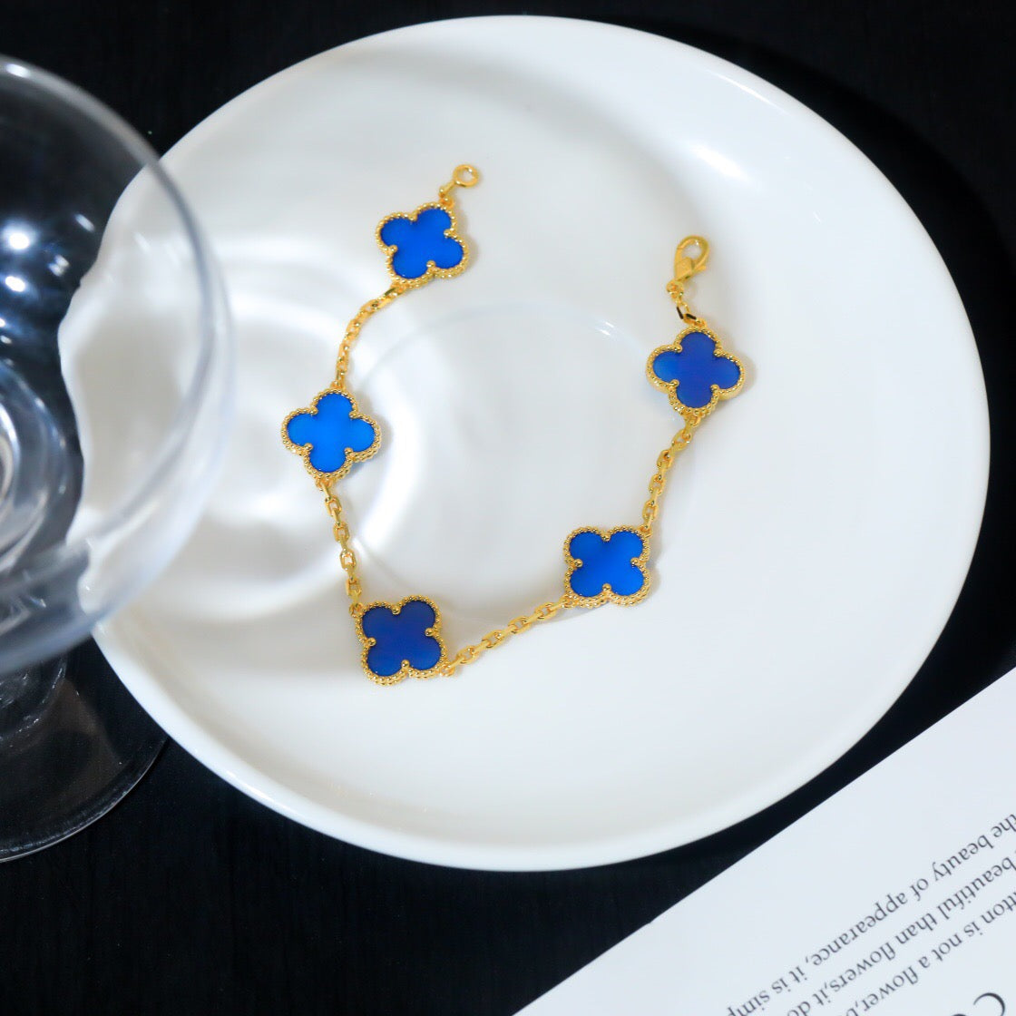 [Eternal Jewellery] Four-Leaf Clover Five Elements Blue Chalcedony Bracelet