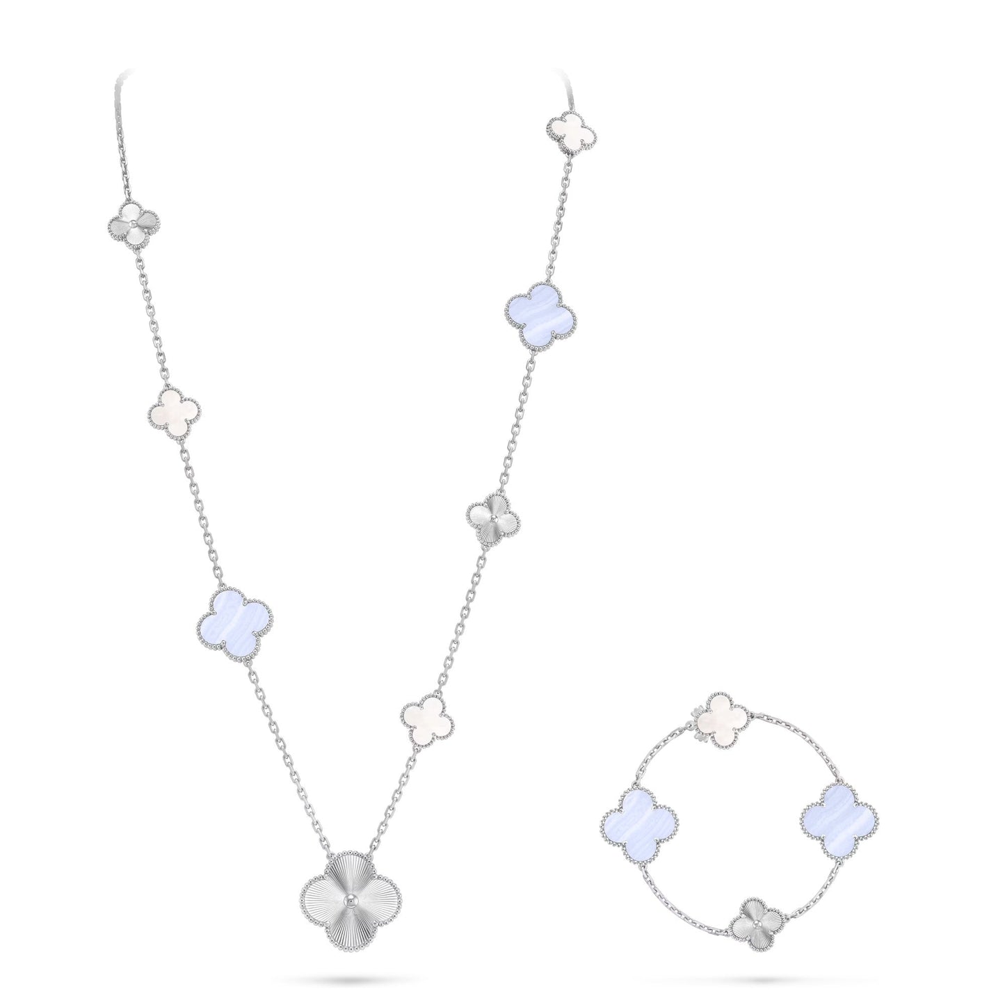 [Eternal Jewelry]DETACHABLE CLOVER 15(11+4) FLOWER SILVER NECKLACE SET