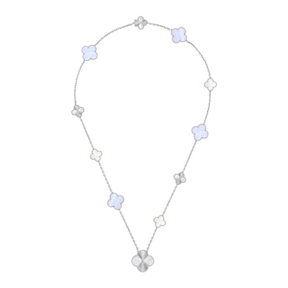 [Eternal Jewelry]DETACHABLE CLOVER 15(11+4) FLOWER SILVER NECKLACE SET
